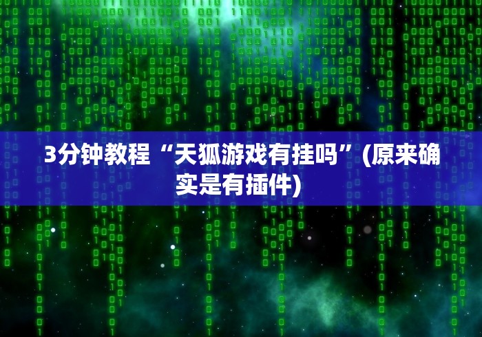 3分钟教程“天狐游戏有挂吗”(原来确实是有插件) 