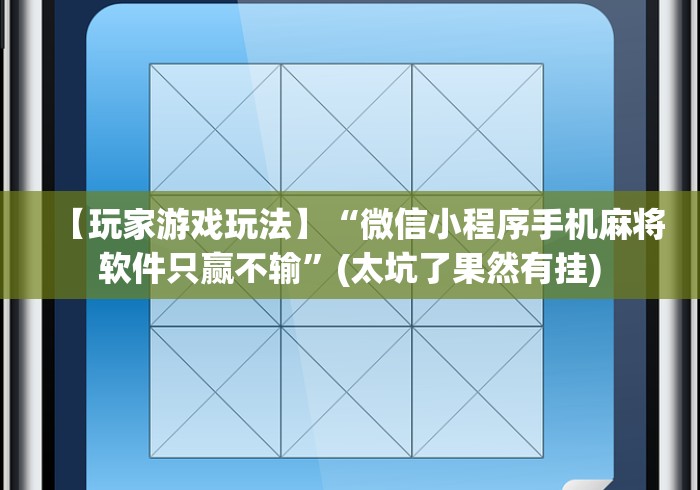 【玩家游戏玩法】“微信小程序手机麻将软件只赢不输”(太坑了果然有挂)
