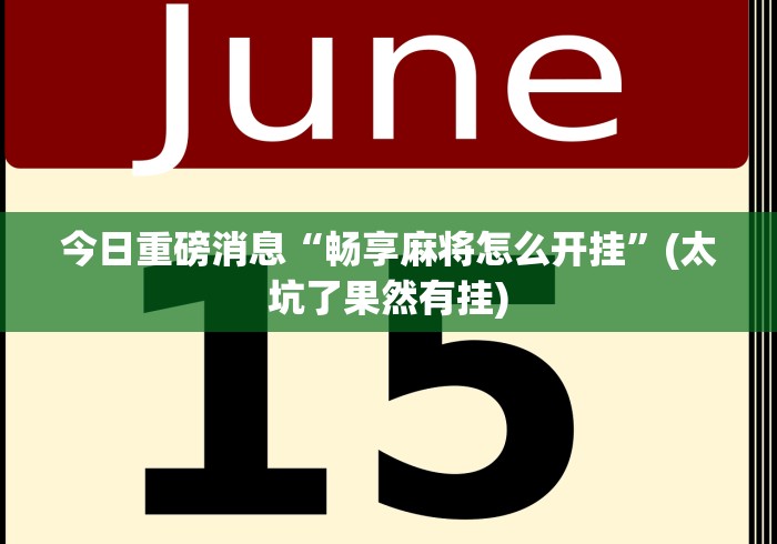 今日重磅消息“畅享麻将怎么开挂”(太坑了果然有挂)